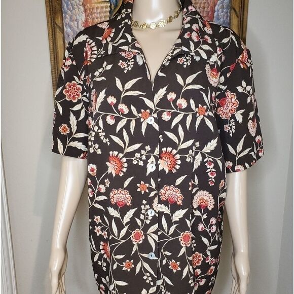 Laura Scott women's brown floral button down shirt - Picture 10 of 12
